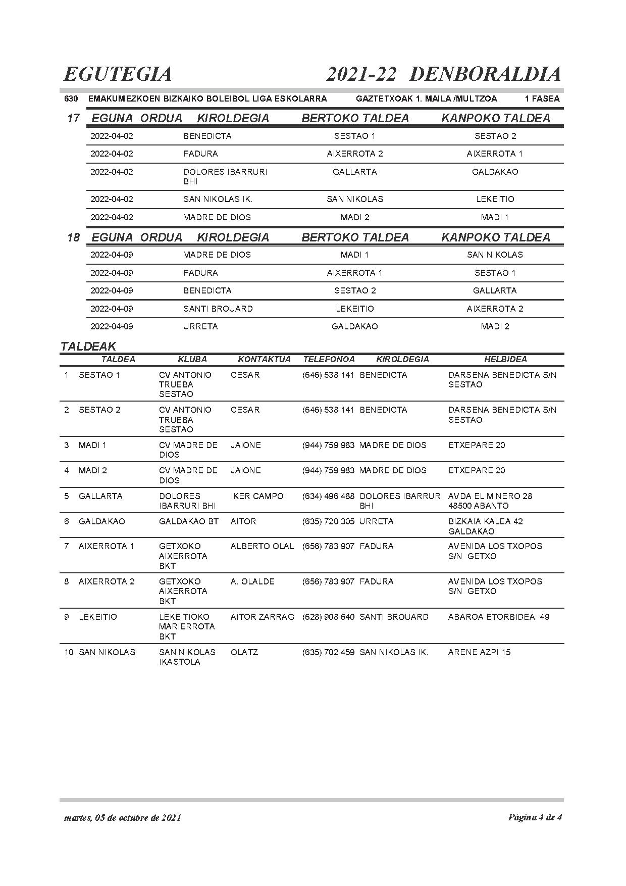  Infantil mailako egutegia / calendario infantil
