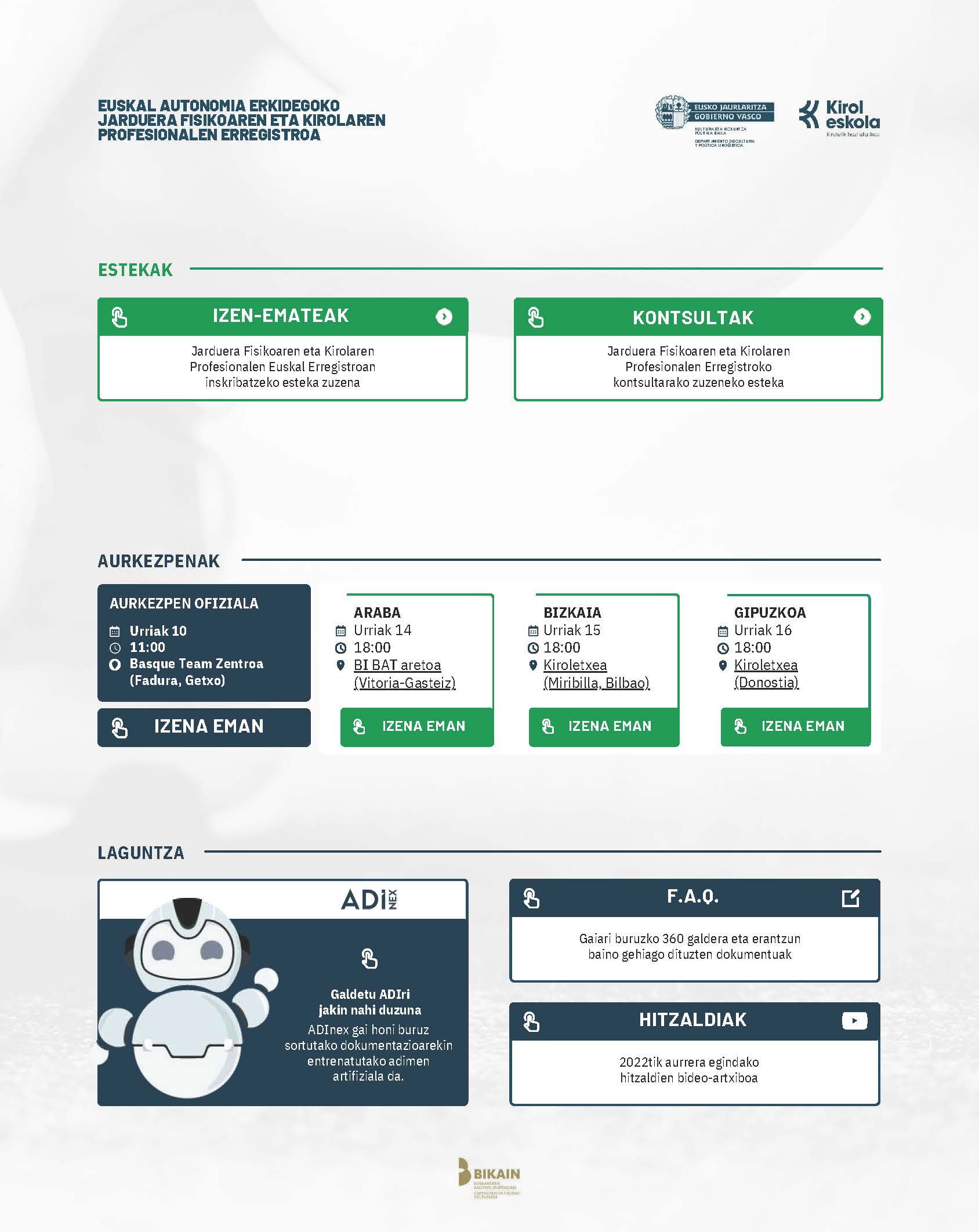 EUSKAL AUTONOMIA ERKIDEGOKO JARDUERA FISIKOAREN ETA KIROLAREN PROFESIONALEN ERREGISTROA 