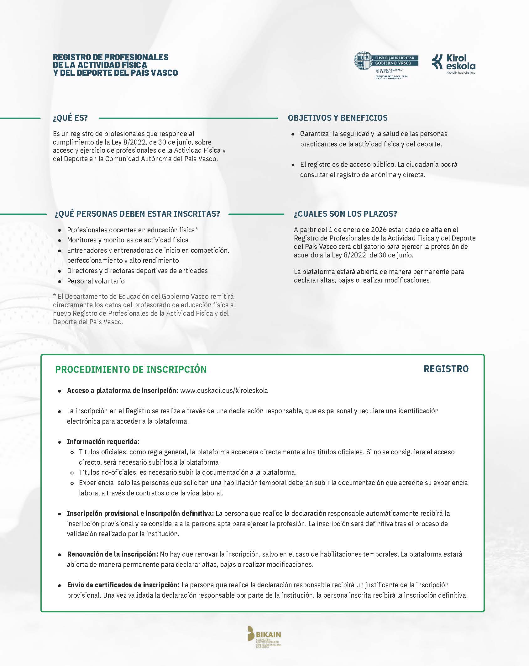 REGISTRO DE PROFESIONALES DE LA ACTIVIDAD FÍSICA Y DEL DEPORTE DEL PAÍS VASCO