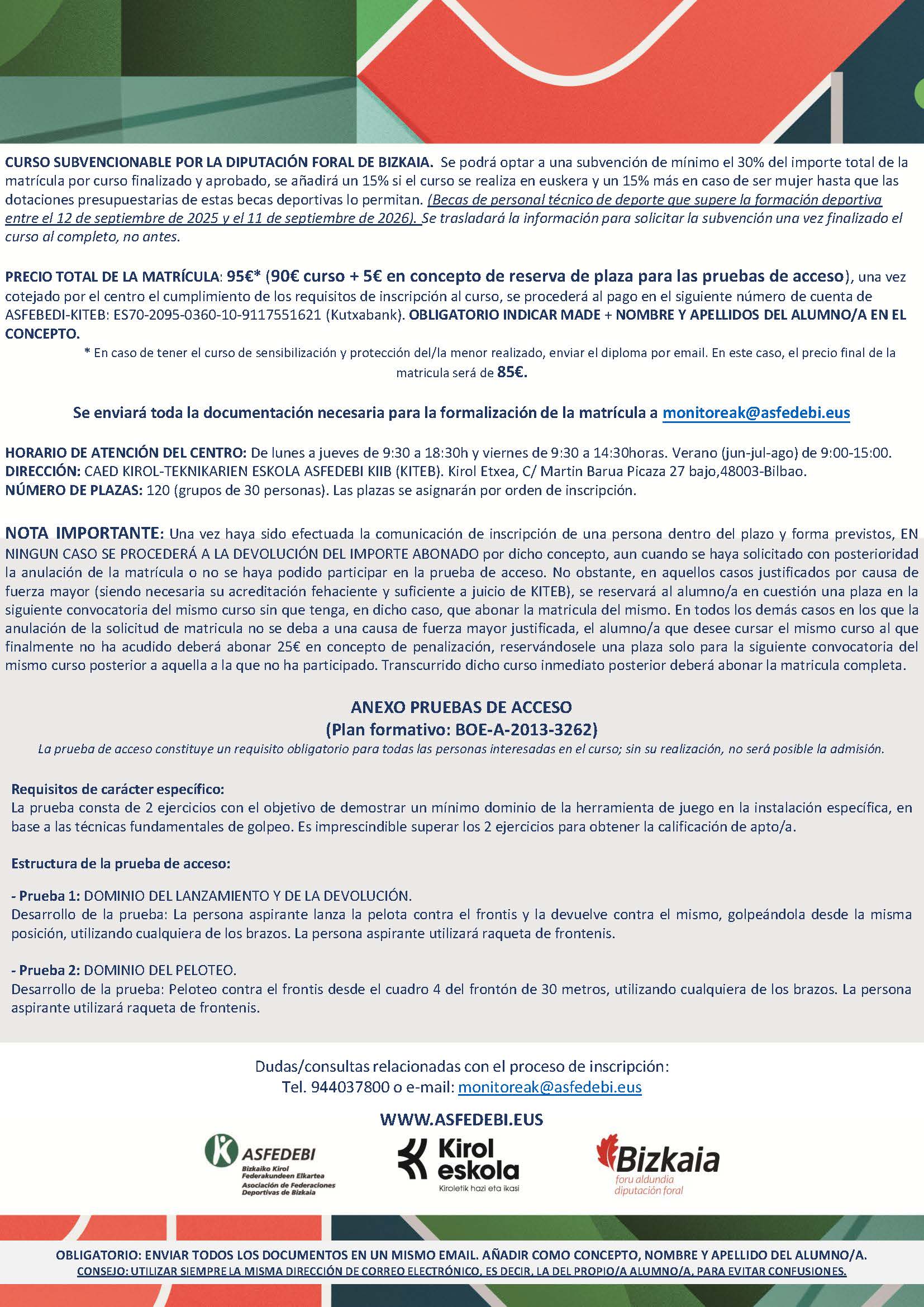 CURSO OFICIAL DE MONITOR/A AUXILIAR DE DEPORTE ESCOLAR  27. CONVOCATORIA